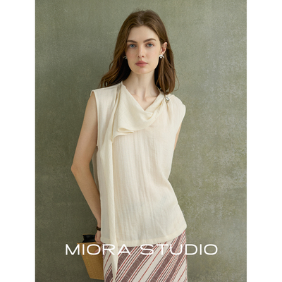 miorastudio杏色飘带无袖上衣