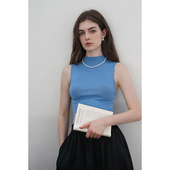 蓝色外穿背心气质一体无袖 羊毛针织衫 上衣夏 修身 miorastudio法式