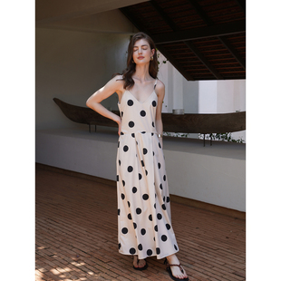 显瘦长裙 气质修身 Miorastudio法式 复古波点v领吊带连衣裙收腰经典