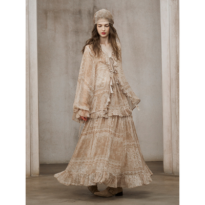 法式复古浅棕色腰果花套装