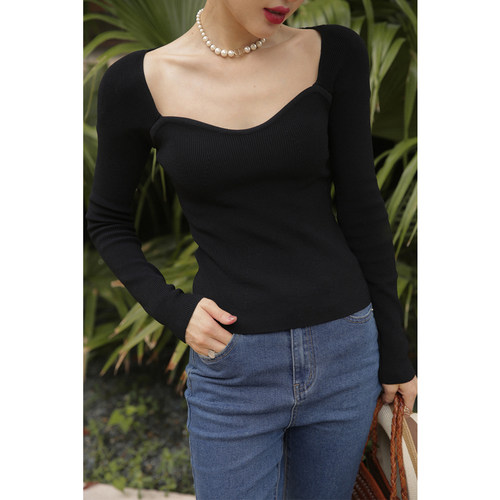 长袖针织衫MIORA方领法式