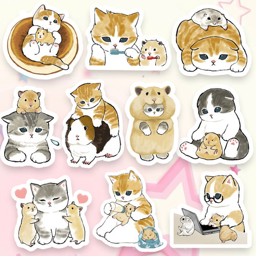 可爱鲨鱼猫咪mofusand仓鼠动物防水手帐手机笔记本装饰行李箱贴纸