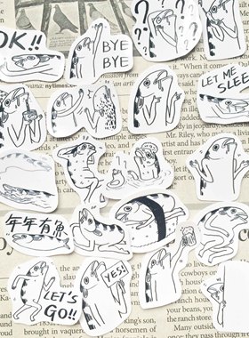 强推！kuso搞怪风超萌咸鱼系列贴纸 自制手账周边贴纸 40枚入