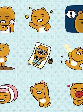 kakao friends 搞怪  ryan 小狮子 表情贴纸 自制周边贴纸 24枚入