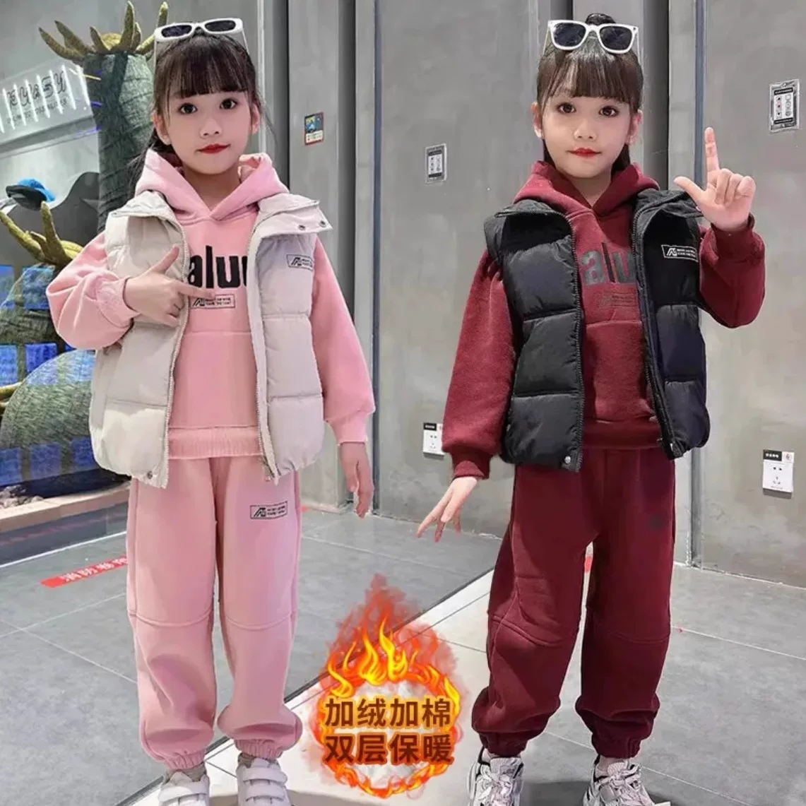 女童装冬装套装秋冬三件套女孩衣服3到4岁5宝宝6加绒加厚7中大童8