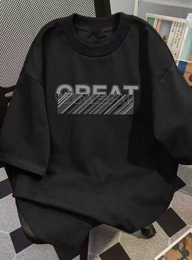 宽松学生短袖半袖t恤港风insT恤男韩版潮流新款夏季上衣五分袖男