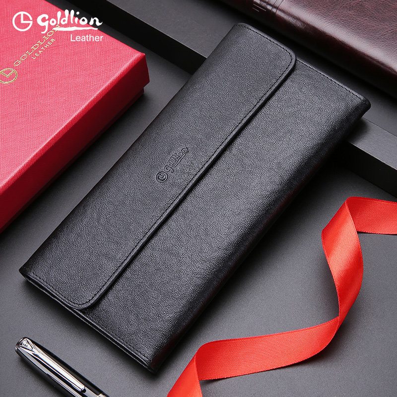 金利来钱包男长款真皮软牛皮超薄皮夹商务休闲多卡位三折钱夹正品