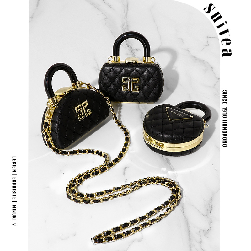 小香风口红包斜跨菱格链条女2024新款潮洋气带镜子补妆小