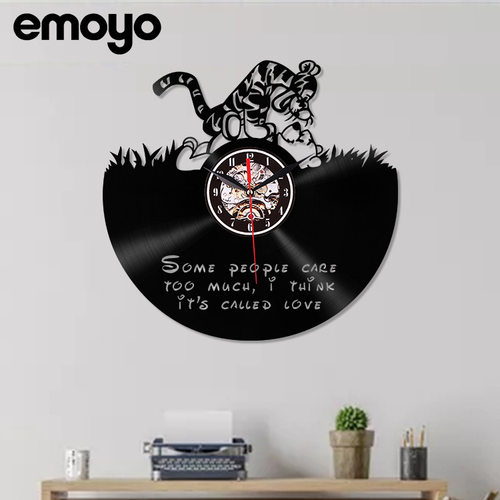 新品森林动物狼头复古创意黑胶挂钟圣诞系创意黑胶时钟