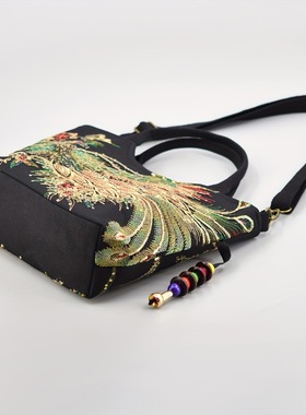 风包包刺绣大容量肩带斜挎包 复古帆布绣花单肩手提包handb