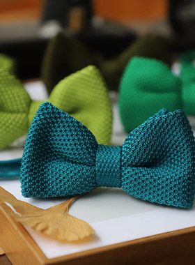 清新森林系 复古绿色系列纯色定制款针织领结 男韩版 蝴蝶结礼盒