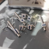 复古贵族绅士气质 礼盒装 个性 扣对装 银色 复古铜质锆石领带夹袖