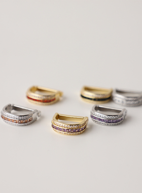 法式D字领带夹男士高档锆石微镶领带扣固定环圈紫色浅金个性领饰