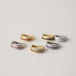 法式D字领带夹男士高档锆石微镶领带扣固定环圈紫色浅金个性领饰