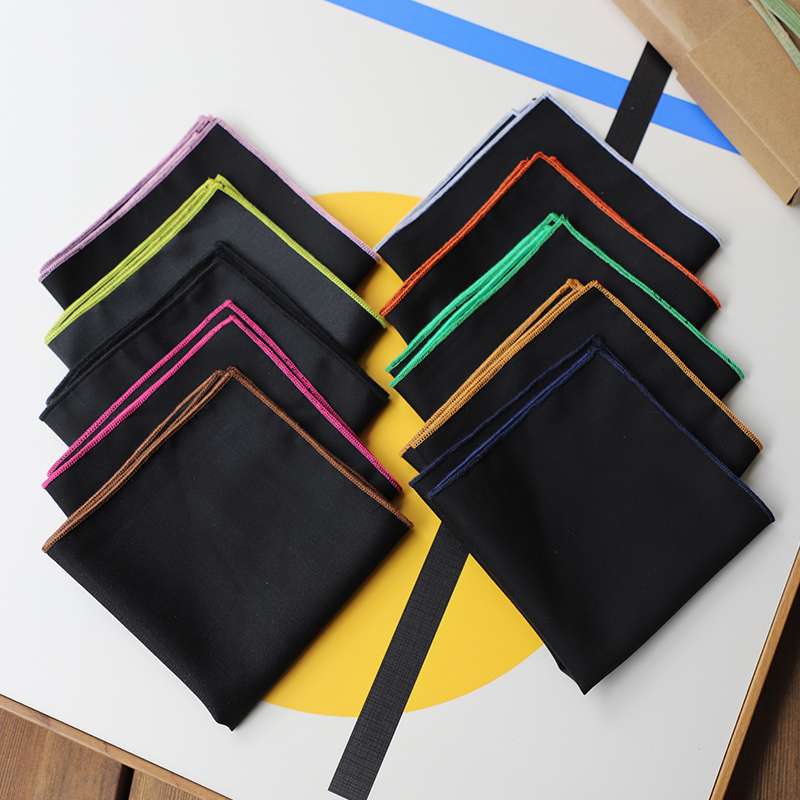 边缘人物 简约黑色锁边彩色西装口袋巾 商务男士百搭方巾 礼盒装