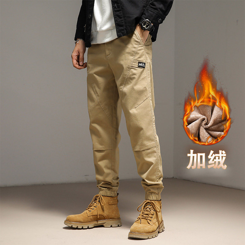 秋季水洗美式复古弹力工装裤男潮牌束脚宽松大码胖子户外休闲裤子
