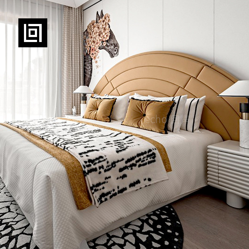 以梦为马女孩房轻奢别墅次卧室样板间黄色系高级感床上用品多件套