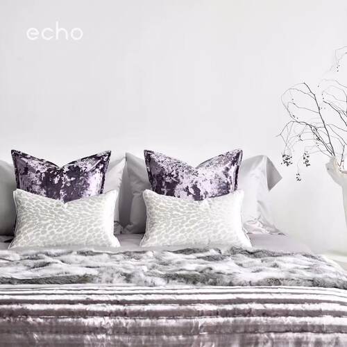 echo回声法式轻奢浪漫灰白紫色样板间床品别墅卧室床品天鹅绒抱枕
