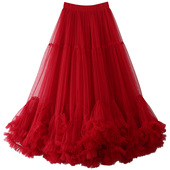 网纱大摆半身裙女2024秋冬复古拼接跳舞裙松紧腰仙女半裙蓬蓬纱裙