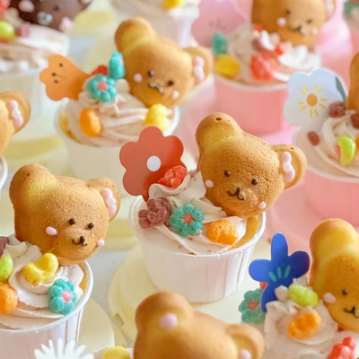 迷你小熊日式熊头蛋糕儿童节摆件