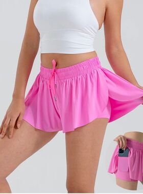 Solid color drawstring sports shorts women女纯色抽绳运动短裤