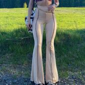 high pants waisted Line micro flared women女士线条高腰微喇裤