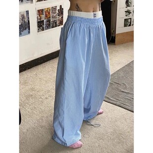 casual straight leg 条纹宽松休闲裤 for Striped pants women 女