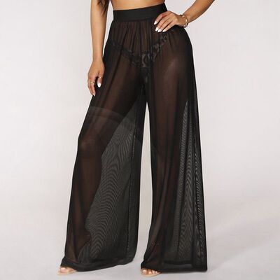 High waist trousers beach long loose mesh trousers