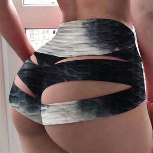 cloth torn buttocks Tie 女扎染泡泡布破臀裤 bubble pants dyed