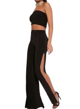 High waisted side slit straight leg pants 高腰侧面开叉直筒裤