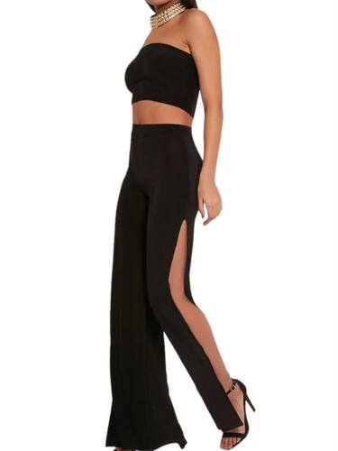 High waisted side slit straight leg pants 高腰侧面开叉直筒裤