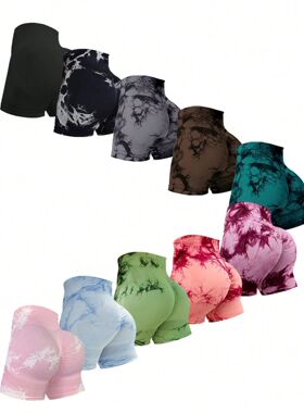 Tie dye high stretch tight yoga shorts扎染高弹紧身瑜伽短裤女