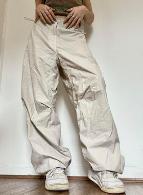 Vintage high-waisted foot work pants  复古宽松高腰束脚工装裤