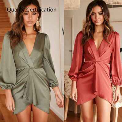 Sexy V-neck long sleeve irregular cross dress