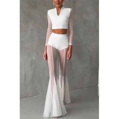 纯色宽松修身喇叭休闲女裤