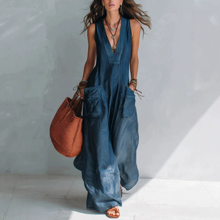 女士纯色休闲无袖连体裤Solid color casual sleeveless jumpsuit