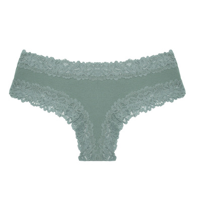 Solid color mid rise lace patchwork underwear 蕾丝拼接内裤女