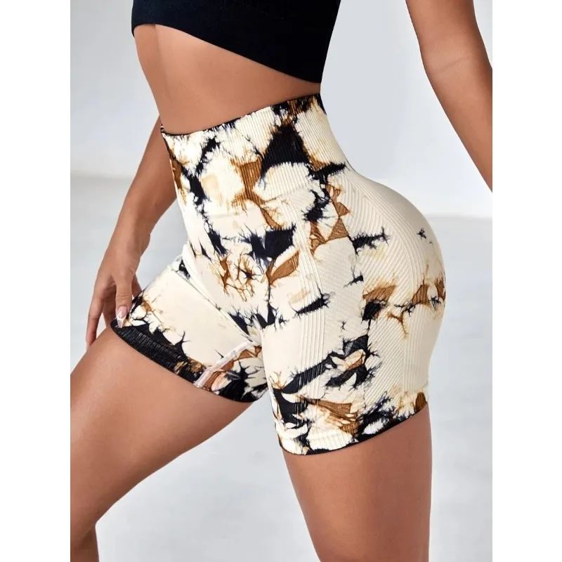 High waisted stretch tie dye yoga shorts高腰弹力扎染瑜伽短裤