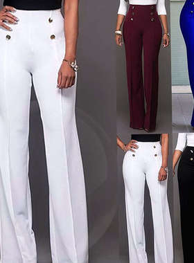 High Waist Flared Trousers Slim Female Slacks Wide Leg Pant