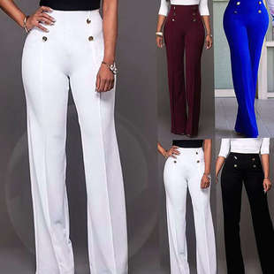 High Waist Flared Trousers Slim Female Slacks Wide Leg Pant