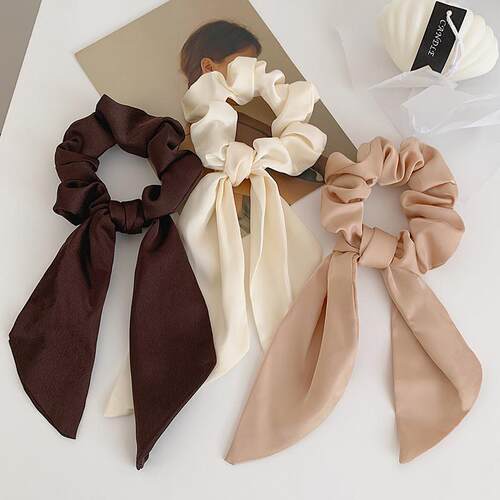Luxury Satin Silk Bow Streamers Hair Ring Knotted Scrunchie