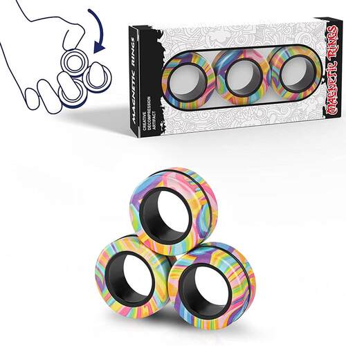 3pcs Finger Magnetic Rings Colorful Fidget Toy Set Adult Mag