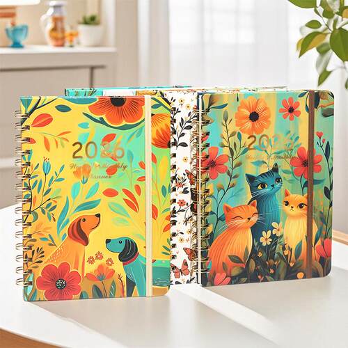 2026calendar yearly floral monthly weekly planner notebook