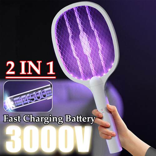 Handheld Electric Fly Swatter 3000V Bug Zapper Racket 2 in 1