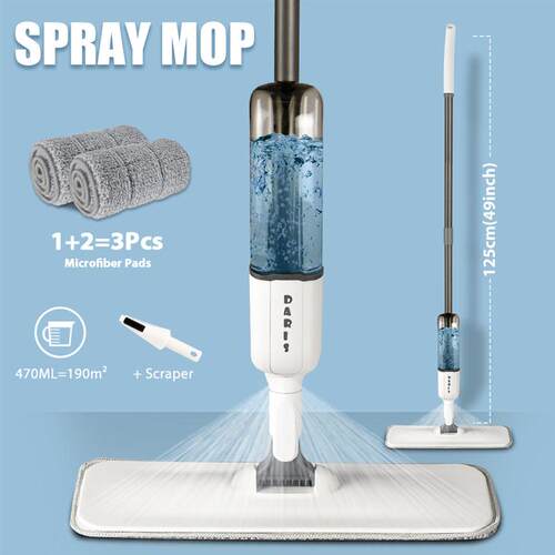 Spray Flat Mop With Reusable Microfibers Pads 360 Rotation
