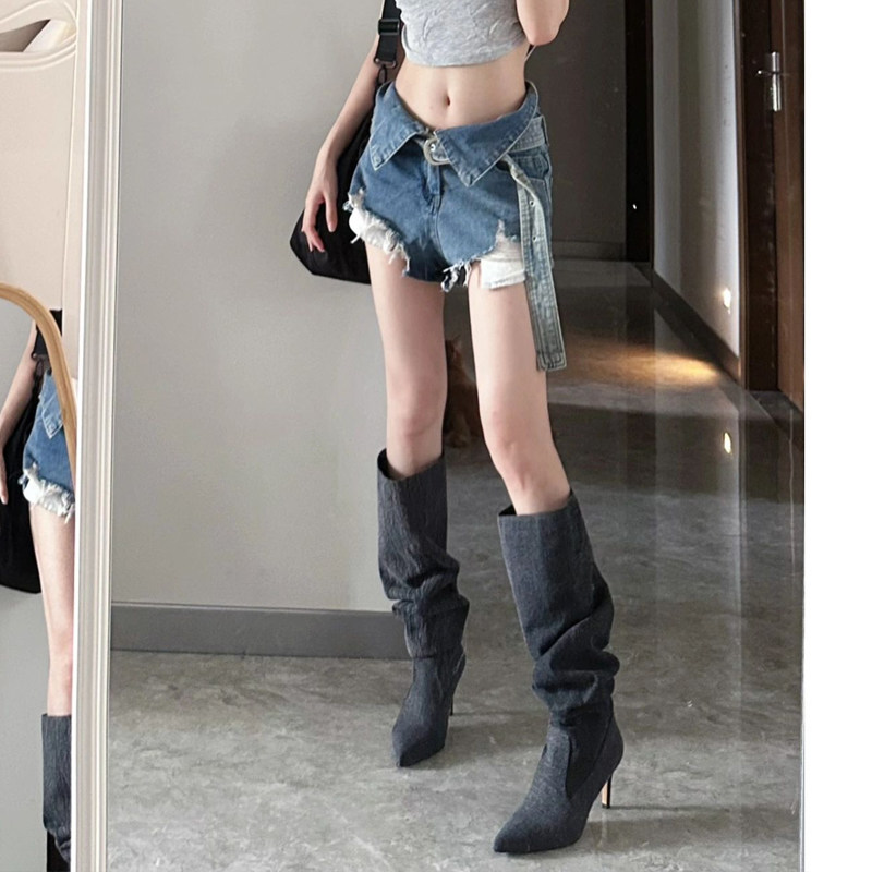 尖头堆堆靴宽筒长筒靴女