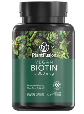 美国PlantFusion 生物素(5000mcg)天然头发皮肤和指甲维生素120粒