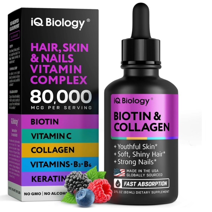 美国液体生物素 5000mcg滴剂80000mcg头发生长 黄芪胶原蛋白60ml