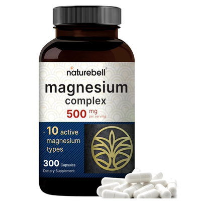 美国NatureBell 镁复合补充剂500 毫克10种镁甘氨酸柠檬酸 牛磺酸