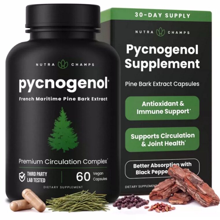 美国NutraChamps Pycnogenol法国海洋松树皮提取物血液流动黑胡椒